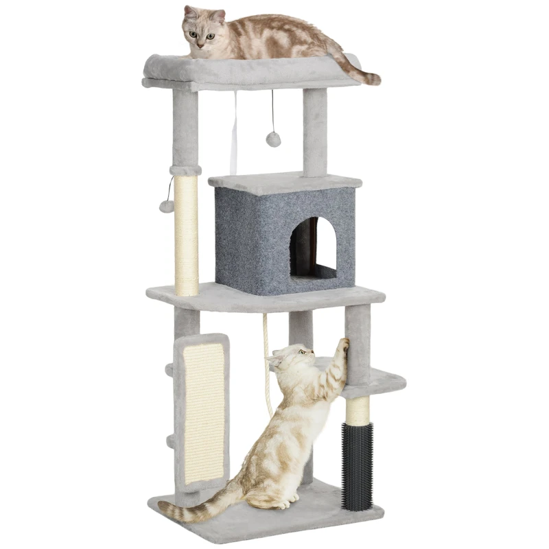 Image of PawHut 132cm Cat Tree for Indoor Cats w/ Scratching Posts, Light Grey D30-842V01LG