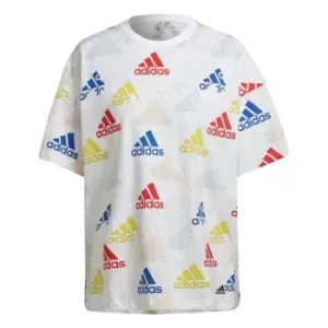 Image of adidas Essentials Multi-Colored Logo Boyfriend T-Shirt Wo - White / Multicolor / Vivid Red