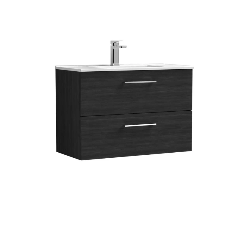 Image of Balterley Bathroom 2 Soft Close Drawer, Wall Hung Vanity Unit, Black, 800mm in Black Unisex