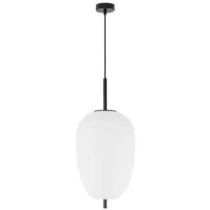 Image of Netlighting Merano Kenora 27cm Globe Pendant Ceiling Light Black Metal, Opal Gla