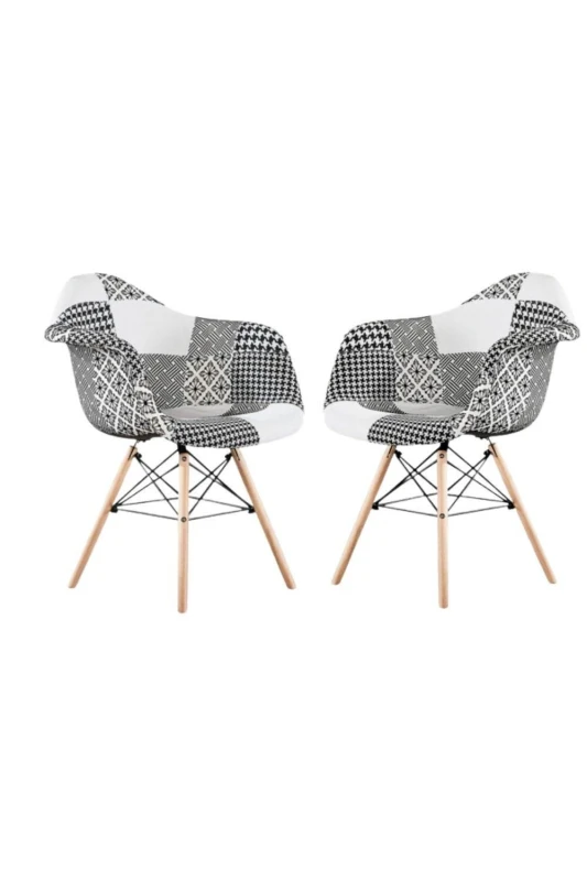 Image of Life Interiors Life Interiors Set of 2 Patchwork Accent Chairs with Wooden Legs and Black Metal Wire Frame Multi One Size Unisex 5060847952929
