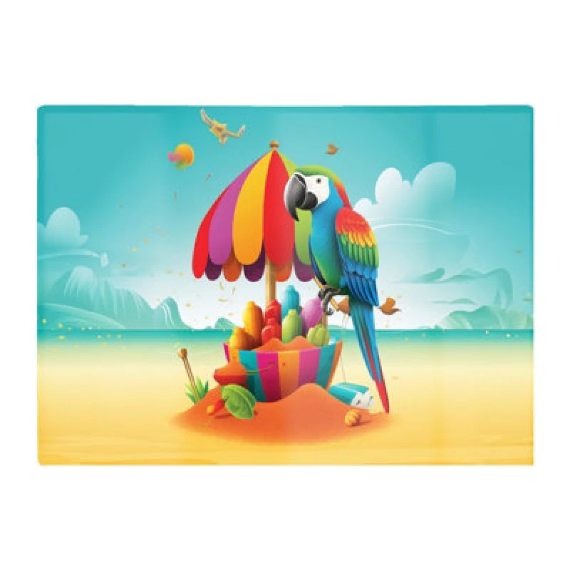 Image of Warren Reed Designer Parrot On A Beach Holiday Glass Chopping Board