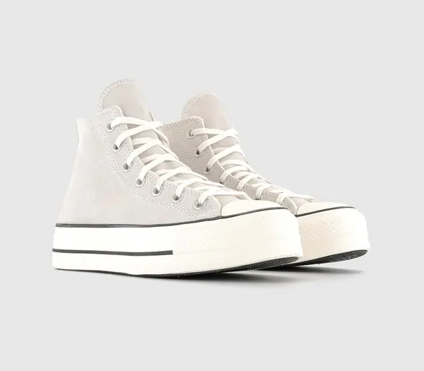 Image of Converse Womens All Star Lift Hi Platform Trainers Egret Black, 5