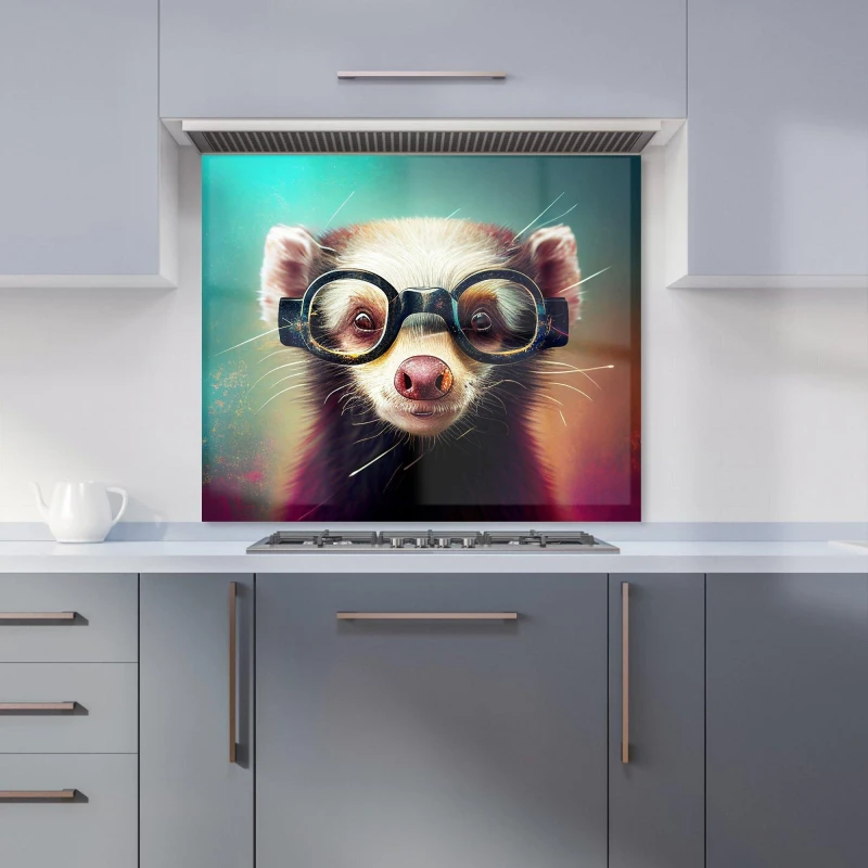Image of Warren Reed - Designer Ferret With Glasses Splashart Kitchen Splashback in Brown Size: 600mm x 650mm Brown Unisex 600mm x 650mm
