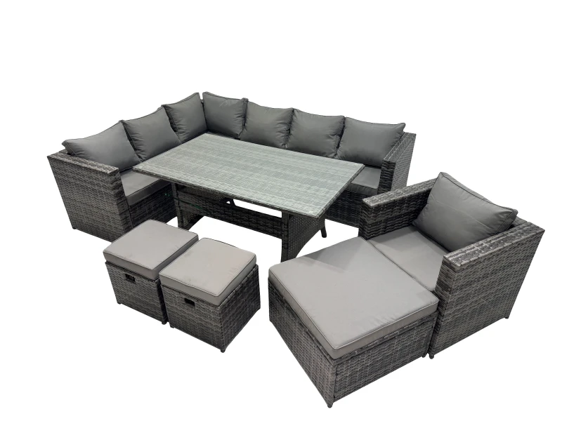 Image of Fimous Outdoor PE Rattan Sofa Set with with Chair 3 Stool in Dark Grey Dark Grey Unisex