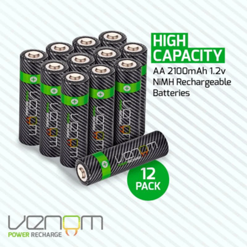 Image of Venom Rechargeable AA Batteries - High Capacity 2100mAh (12-Pack) Black unisex