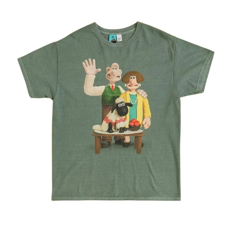 Image of Wallace & Gromit Mens Vintage Wash Boxy T-Shirt in Green Size: Medium Green Male M