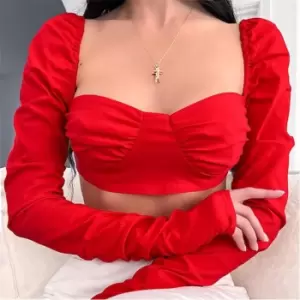 Image of I Saw It First Bengaline Ruched Sleeve Bralet - Red