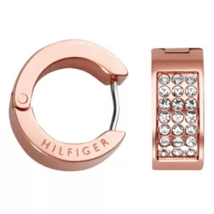 Image of Tommy Hilfiger Rose Gold Plated Pave Huggie Earrings