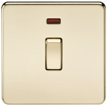 Image of KnightsBridge 20A 1G DP 230V Screwless Polished Brass Electric Wall Plate Switch with Neon