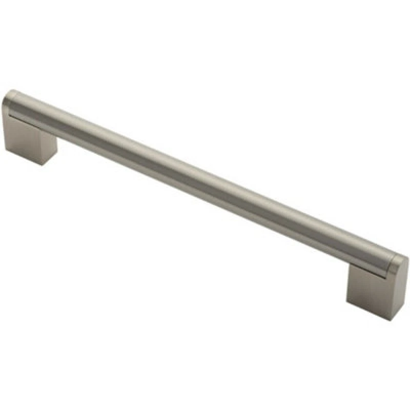 Image of Loops Round Bar Pull Handle 232 x 14mm 192mm Fixing Centers Satin Nickel & Steel Metallics unisex