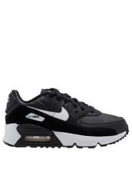 Image of Nike Air Max 90 Leather Childrens Trainer - Black/White