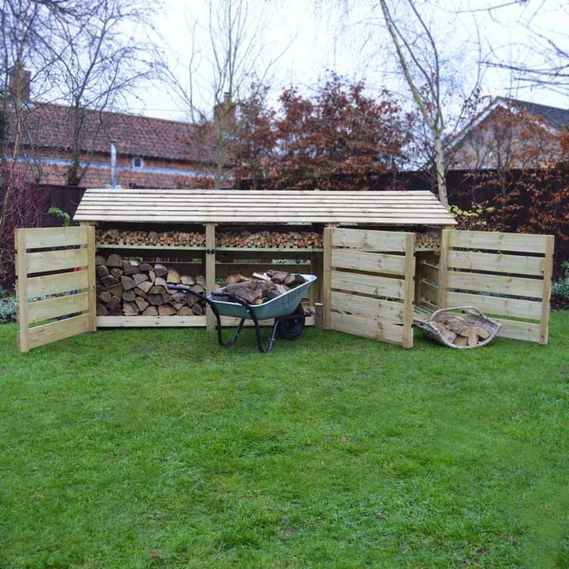 Image of Rutland County Garden Furniture Ltd Empingham 4ft Log Store with Doors & Kindling Shelf, H128 cm, Green Green Unisex