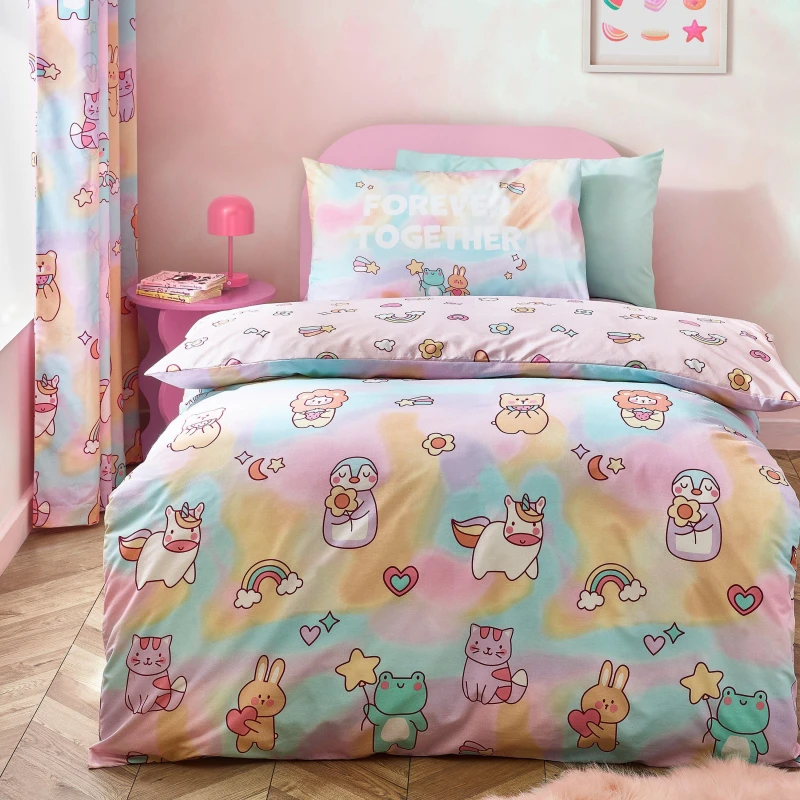 Image of Catherine Lansfield Forever Together Reversible Duvet Cover Bedding Set Pastel