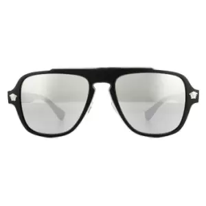 Image of Aviator Matte Black Dark Grey Silver Mirror Sunglasses