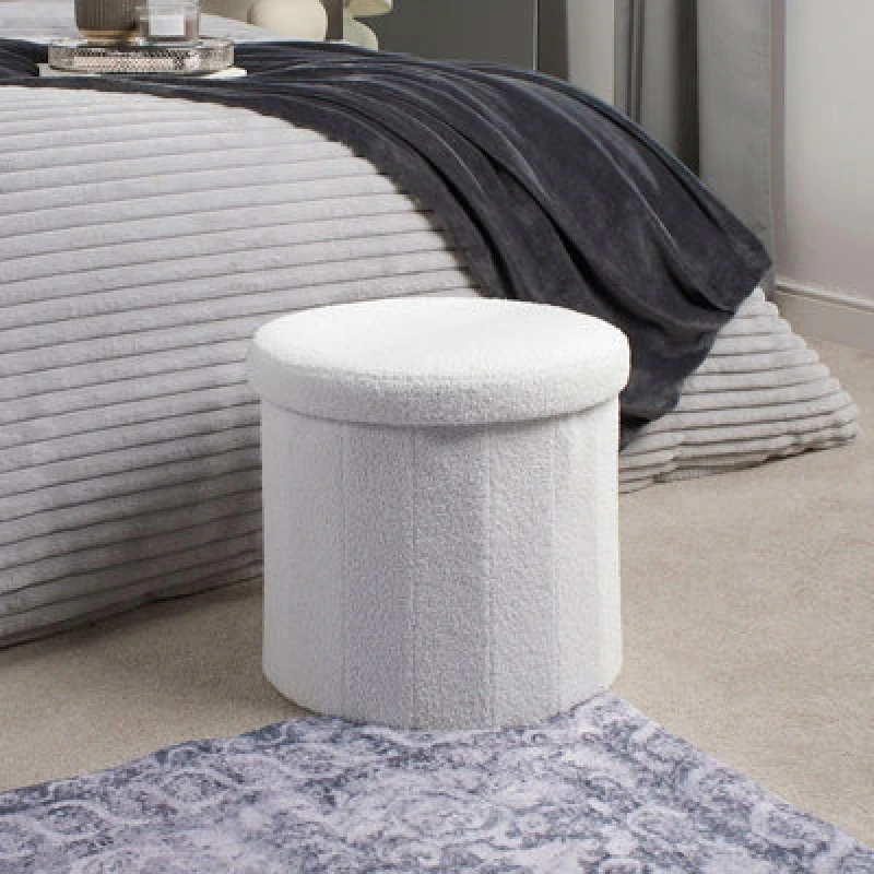 Image of OHS OHS Boucle Folding Ottoman Storage Box Footstool Space Saving Seat in Cream Cream One Size Unisex 5027434175444