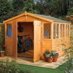 Image of Rowlinson Sheds 9X18 Apex Tongue & Groove Wooden Workshop Honey-Brown