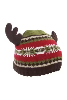 Image of Fairisle Moose Winter Beanie Hat With Antlers