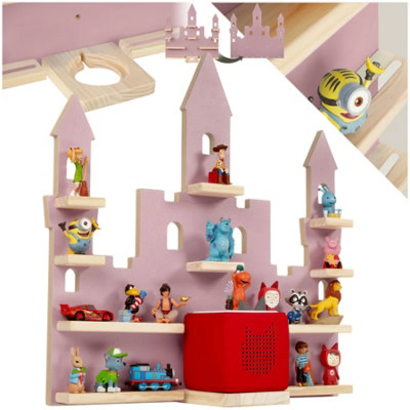 Image of Tectake Wall Shelf 'princess Palace' - Fits 22 Tonie Figurines, Magnetic Strips, Integrated Cable Management - Pink