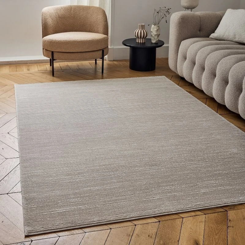 Image of THE RUGS Carmel Modern Area Rug & Runner Striped Design Stain Resistant in Beige Size: 80cm x 150cm Beige Unisex 80cm x 150 cm