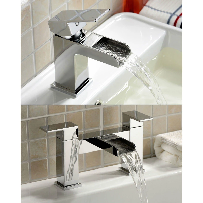 Image of Nes Home Chrome Origin Waterfall Basin Mono Mixer Tap & Bath Filler Mixer Tap in Silver Silver Unisex