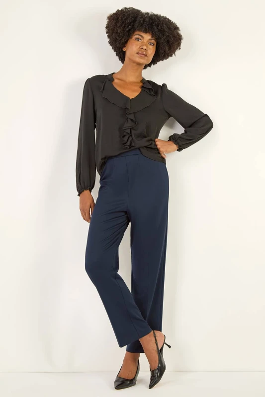 Image of Roman Womens Straight Leg Ponte Trouser in Navy Size: 12 Navy Female 12
