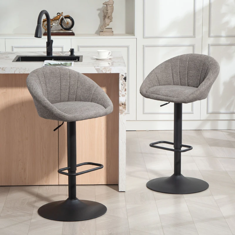 Image of HOMCOM HOMCOM Bar Stools Set of 2 Swivel Height Adjustable Barstools with Backrest in Grey Grey One Size Unisex 5063603192454