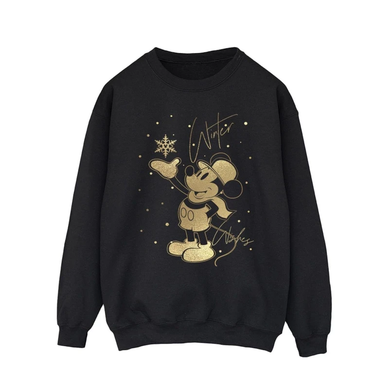 Image of Disney Men Winter Wishes Mickey Mouse Sweatshirt in Black Size: Small Black S Male 5063376843904