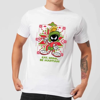 Image of Looney Tunes Eat Drink Be Martian Mens Christmas T-Shirt - White - XS