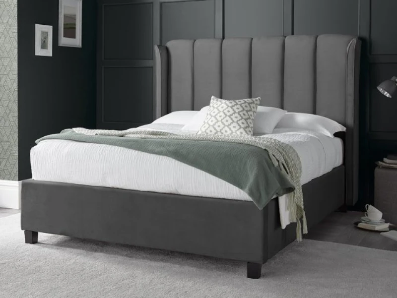 Image of Aurora Grey Velvet Ottoman Bed Double, Grey AUGVOB46FT