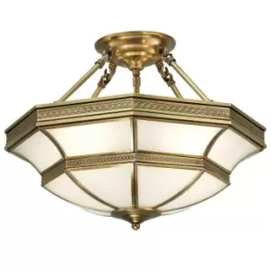 Image of Luxury Semi Flush Ceiling Light Antique Brass Frosted Glass Traditional Feature