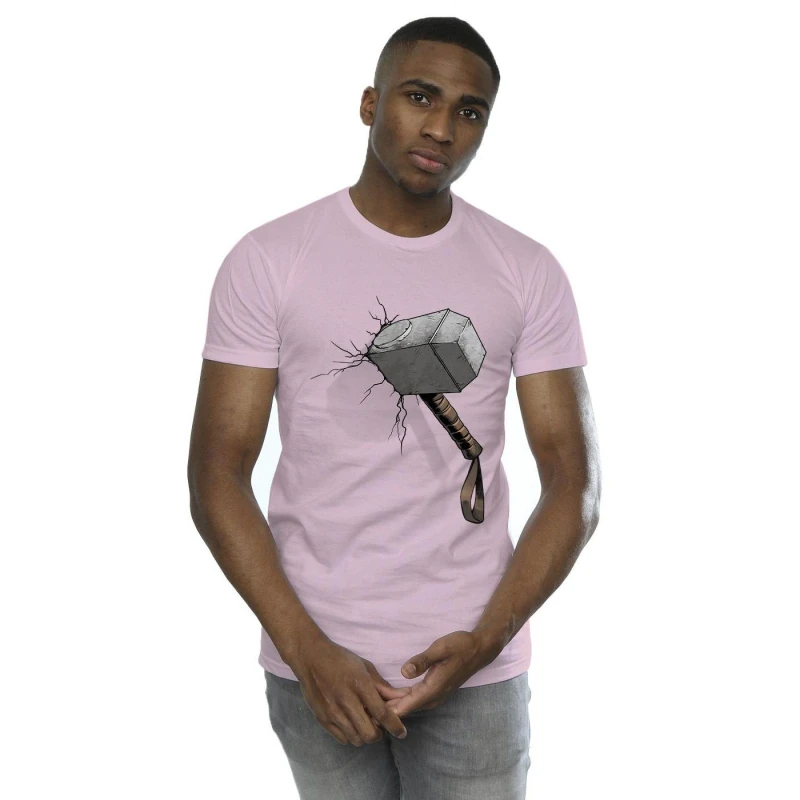 Image of Marvel Marvel Men Thor Hammer Crack T-Shirt in Baby Pink Size: Small Baby Pink S Male 5059934400658