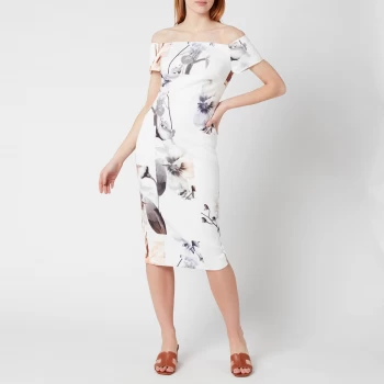 Image of Ted Baker Womens Saidie Vanilla Bodycon Bardot Dress - White - UK 8
