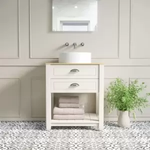Image of 650mm Cream Freestanding Countertop Vanity with Wood Effect Worktop and Basin - Kentmere