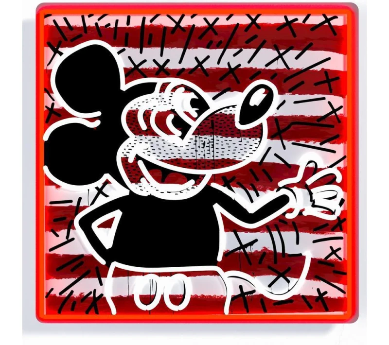 Image of YELLOWPOP Disney x Keith Haring Mickey Mouse LED Wall Lamp - Red, White & Black 5060813391844