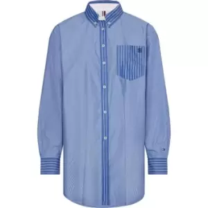 Image of Tommy Hilfiger Org Co Stripe Oversized Shirt Ls - Blue