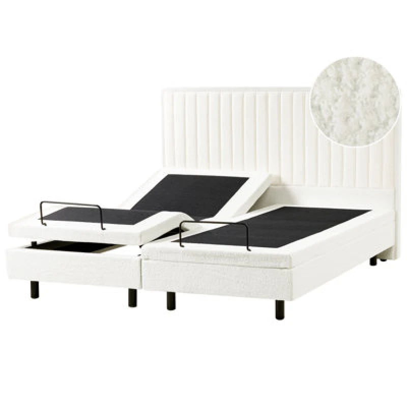Image of Beliani Adjustable Bed Boucle Castellan 180 X 200 Cm (Eu Super King) Off-White