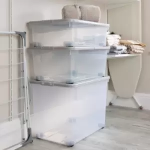 Image of Wham Multisize Stackable Plastic Cool Grey Storage Box with Wheels and Folding Lid 3 Piece