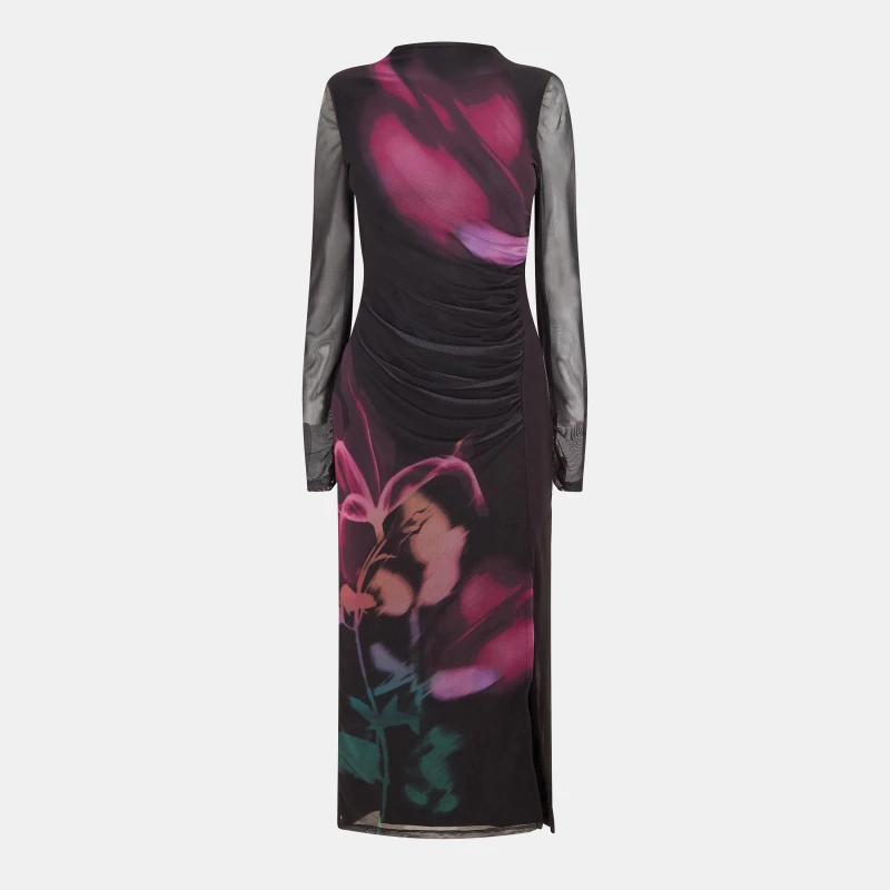 Image of French Connection Womens Smokey Floral Tea Dress BLACKOUT MULTI female 8 (XS)