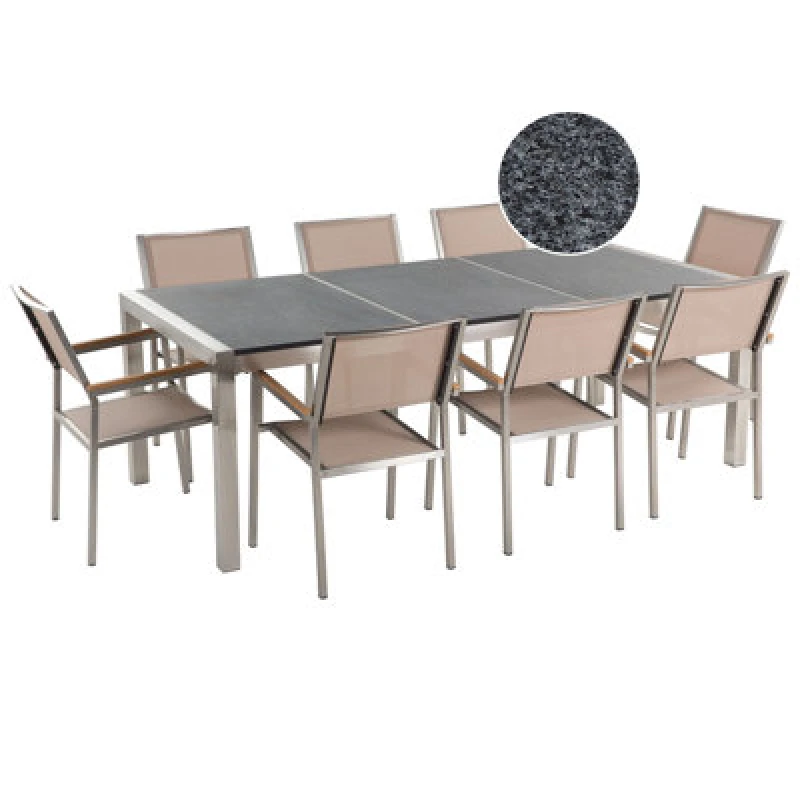 Image of Beliani Garden Dining Set 8 Seater Grosseto Triple Plate Granite Polished Grey/ Beige