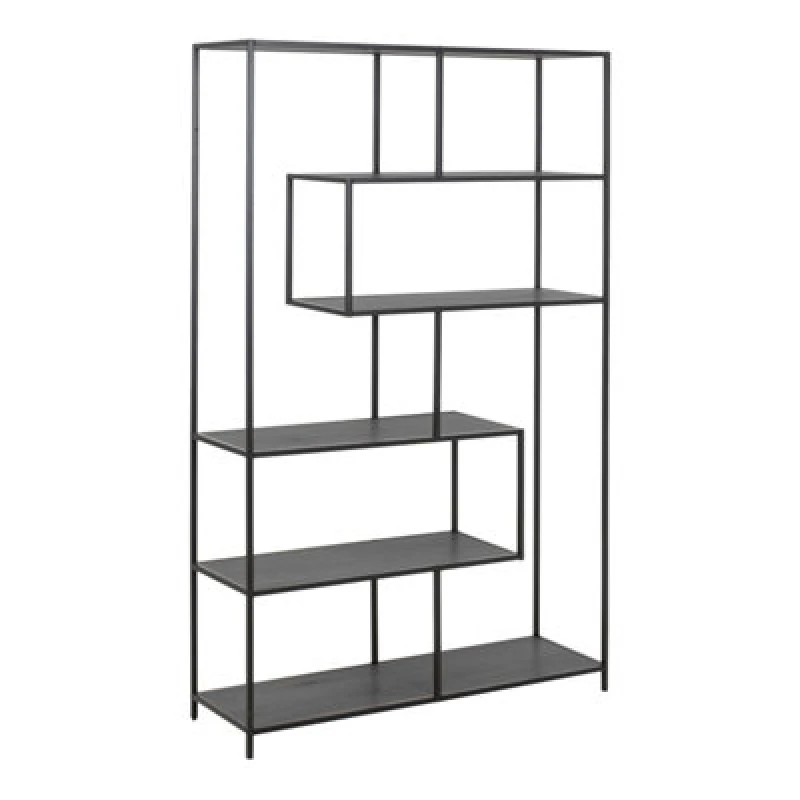 Image of Furniture To Go Seaford Black Metal Large Asymmetrical Bookcase With 5 Black Shelves