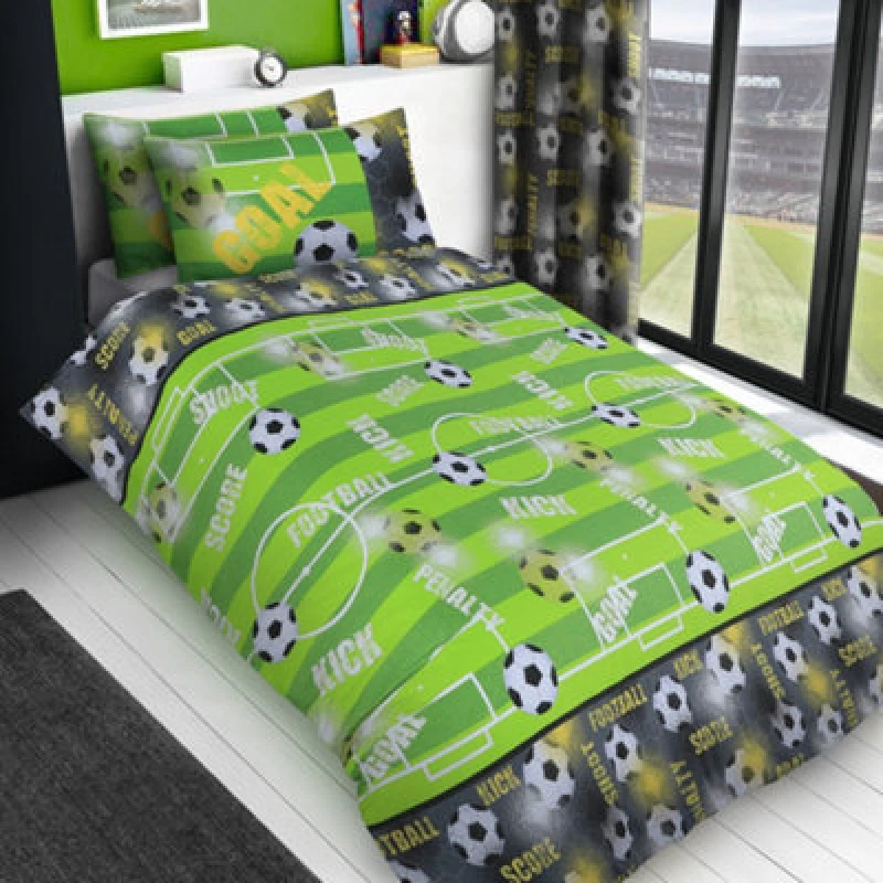 Image of Velosso Footy Galore Cotton Rich Printed Duvet Cover & Pillowcase Set in Green Size: Double Green Unisex Double