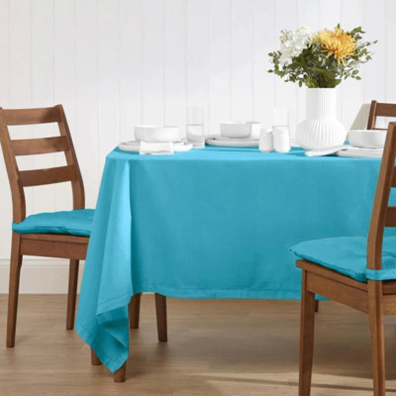 Image of Homescapes Plain Cotton Tablecloth, 178cm x 300cm Blue