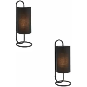Image of 2 pack Modern Matt Black Oval Table Lamp Desk Light & Black Fabric Shade