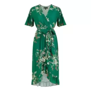 Image of Mela London Green Floral Dip Hem Wrap Midi Dress - Green