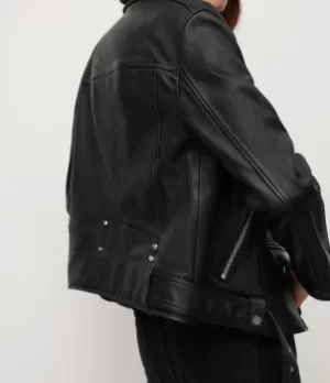 Image of AllSaints Womens Leather Luna Zip Closure Biker Jacket, Black, Size: S
