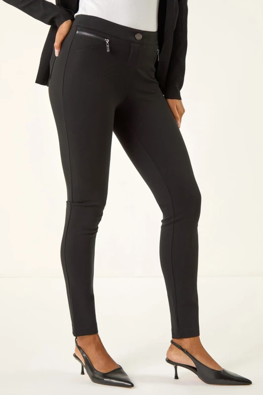 Image of Roman Womens Zip Detail Stretch Trouser in Black Size: 12 Black Female 12