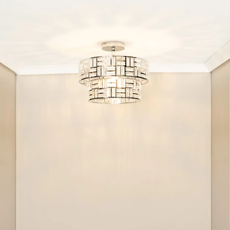 Image of ValueLights Elise Acrylic Jewel Two Tier Ceiling Pendant Light with LED Bulb Silver