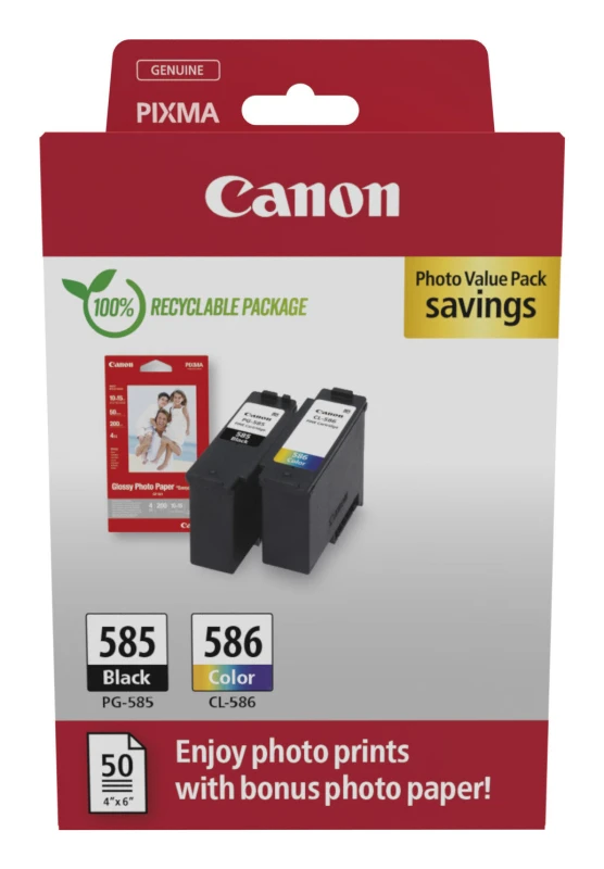 Image of Original Canon PG-585 & CL-586 Ink Cartridge & Paper Multipack (6205C004)