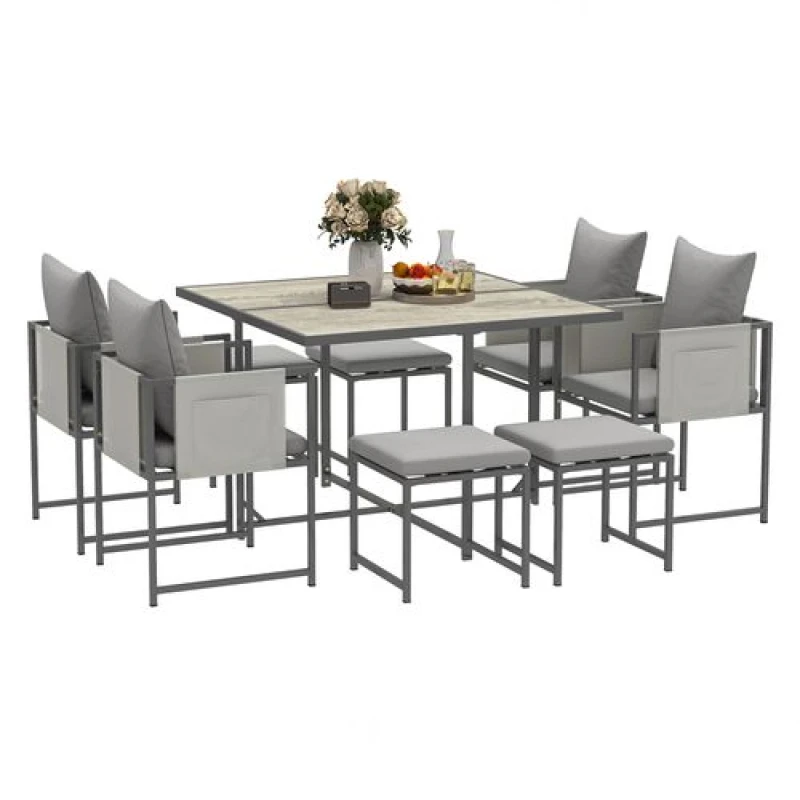 Image of Outsunny 8 Seater Garden Dining Set, Cube Garden Furniture with Cushions Grey